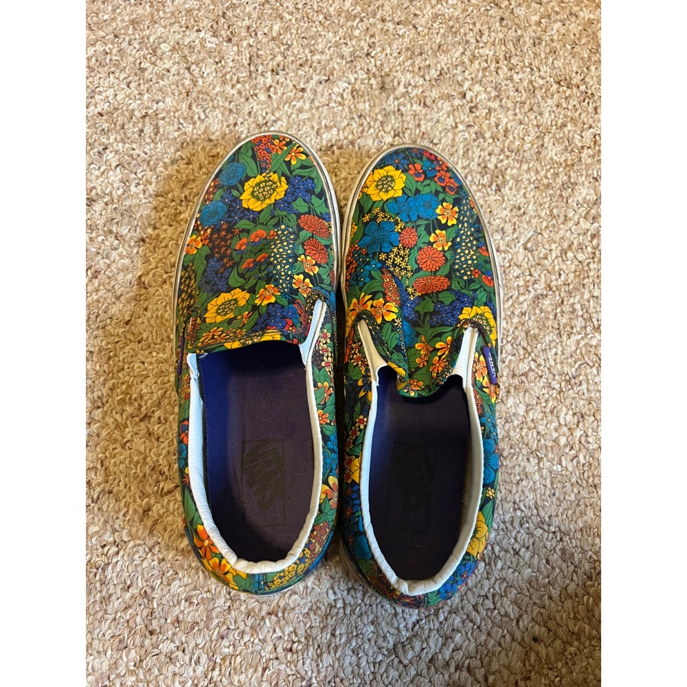 Vans Classic Slip On Floral Print Multi Color Canvas Sneakers Womens 9.5 Mens 8 - Picture 4 of 6